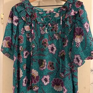 LOFT Teal and Purple Floral Blouse